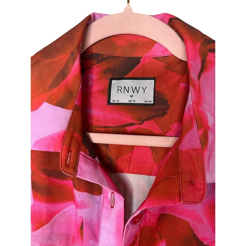 RNWY Pink Floral 2 Piece Set Oversized Button Down Shirt and Shorts Womens‎ M L